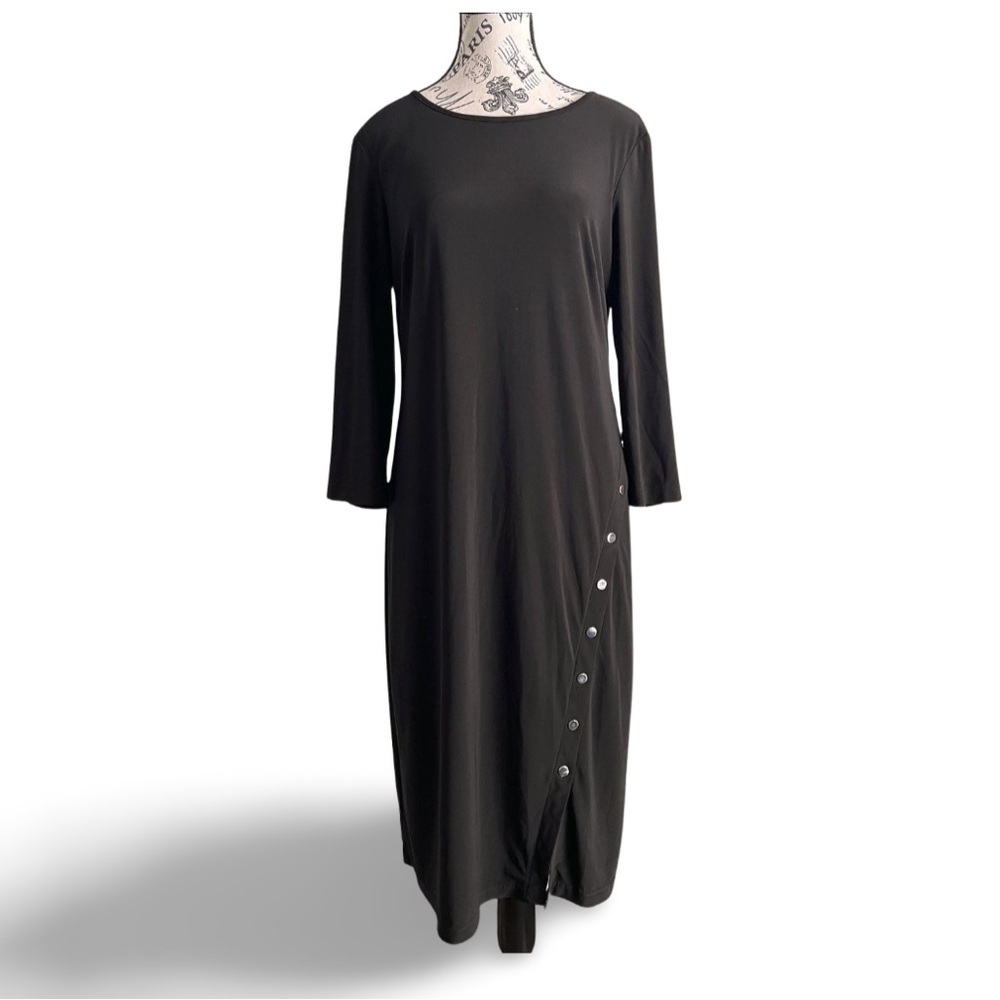 Joseph Ribkoff Black Long Sleeve Dress with Asymmetrical Round Stud Detail - Picture 5 of 9